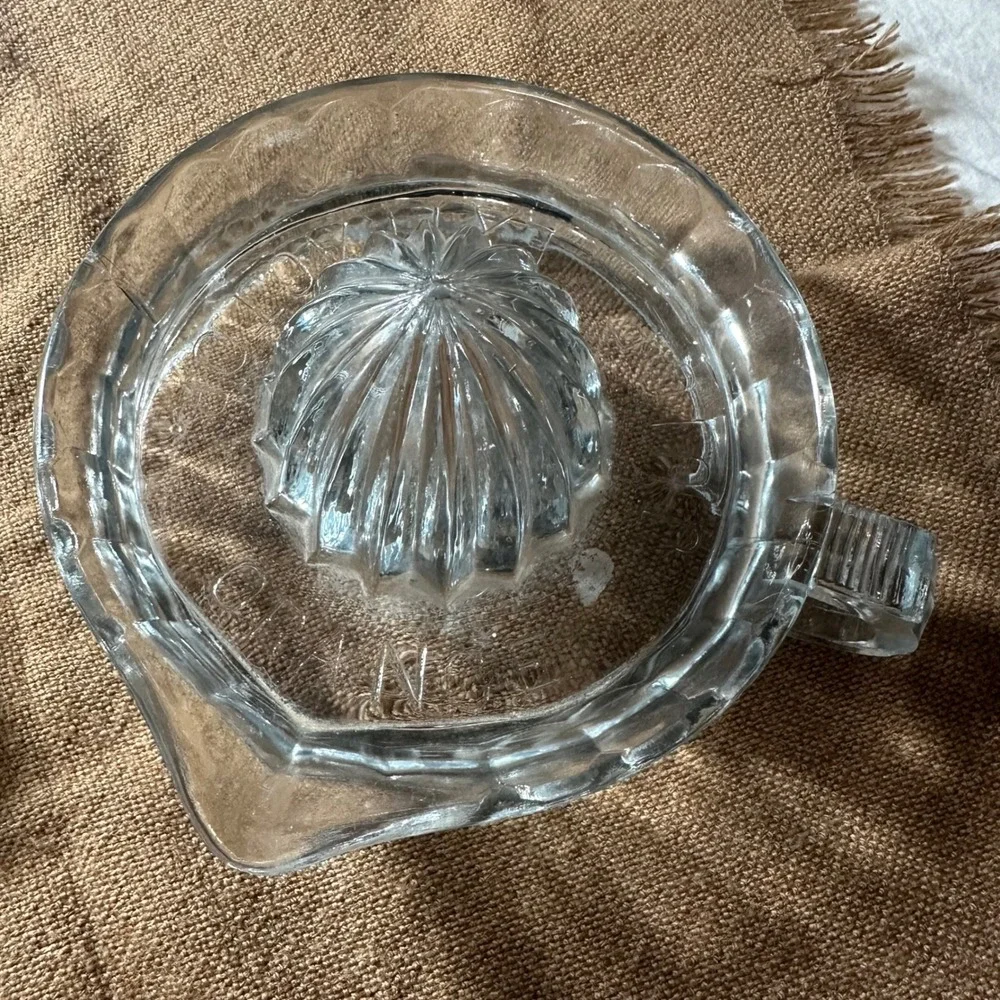 Vintage Glass Citrus Juicer Extractor Set 2pc Clear Excellent Retro Kitchenware